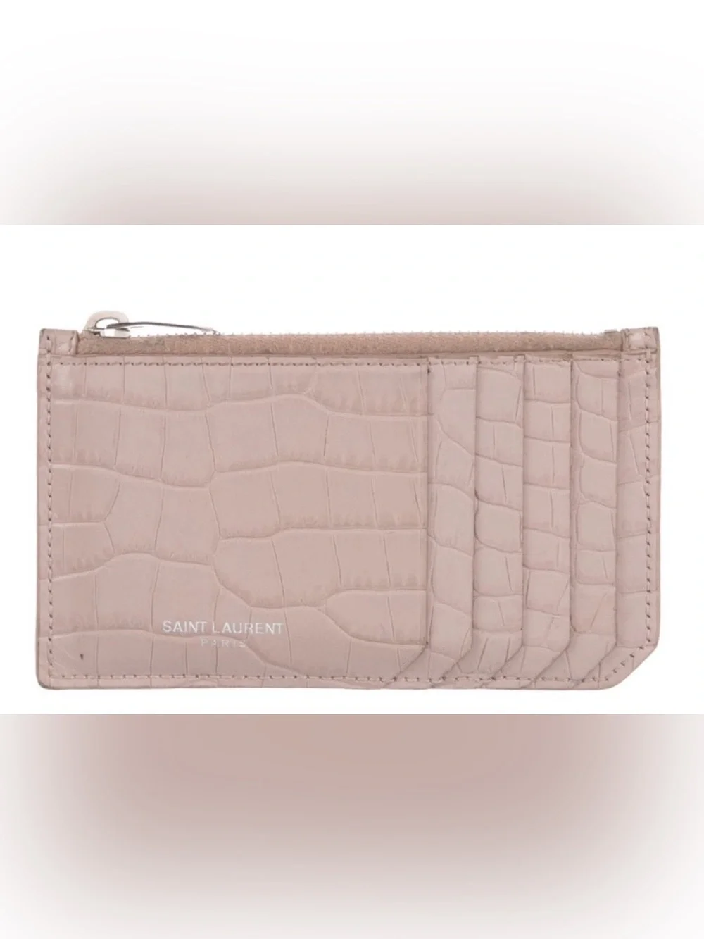 ✨🛍️ Saint Laurent Pink Croc-Embossed Fragments Zip Card Holder YSL - Picture 1 of 4